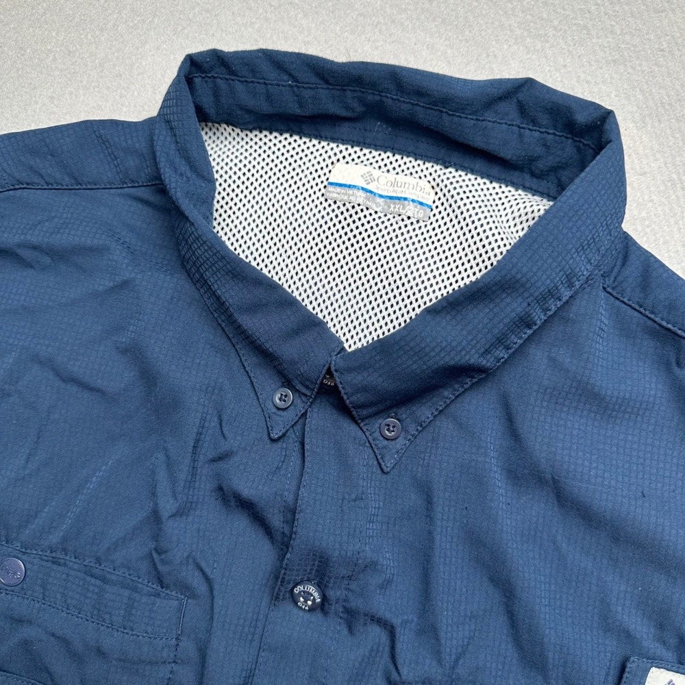 Columbia PFG Shirt Mens XXL Navy Blue Short Sleeve Ripstop Vented Fishing Gear